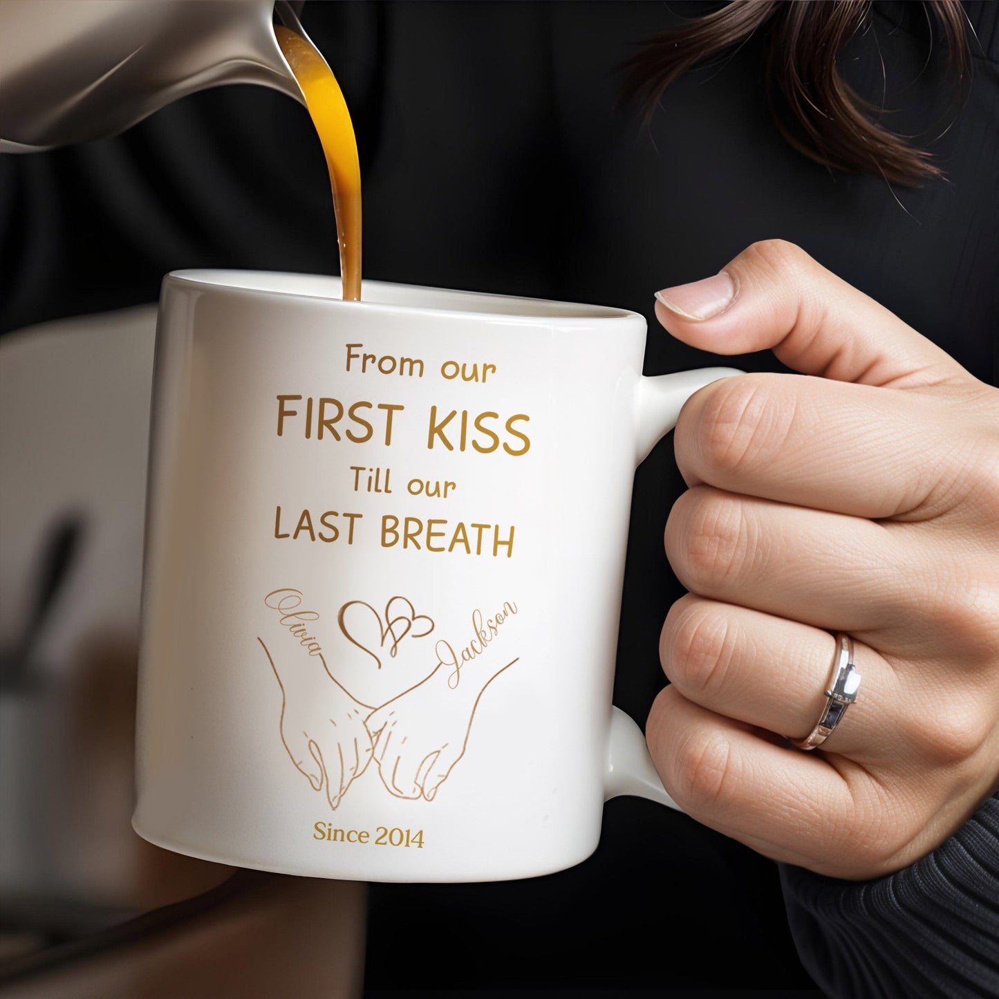 From Our First Kiss Till Our Last Breath, Holding Hands - Personalized Custom Coffee Mug - CPL118_MG