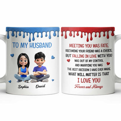 To My Husband, Meeting You Was Fate, Cartoon Couple - Personalized Custom Coffee Mug - CPL1209_MG