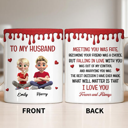 To My Husband, Meeting You Was Fate, Cartoon Couple - Personalized Custom Coffee Mug - CPL1209_MG