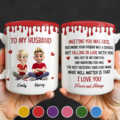 To My Husband, Meeting You Was Fate, Cartoon Couple - Personalized Custom Coffee Mug - CPL1209_MG