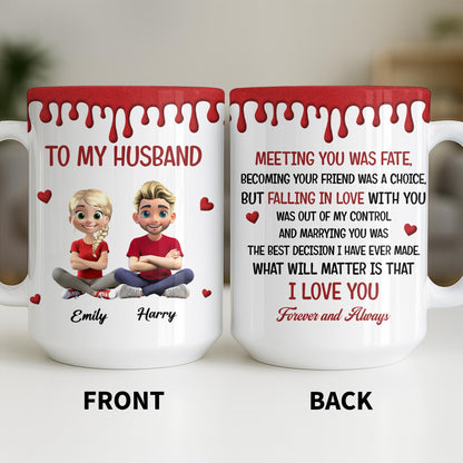 To My Husband, Meeting You Was Fate, Cartoon Couple - Personalized Custom Coffee Mug - CPL1209_MG