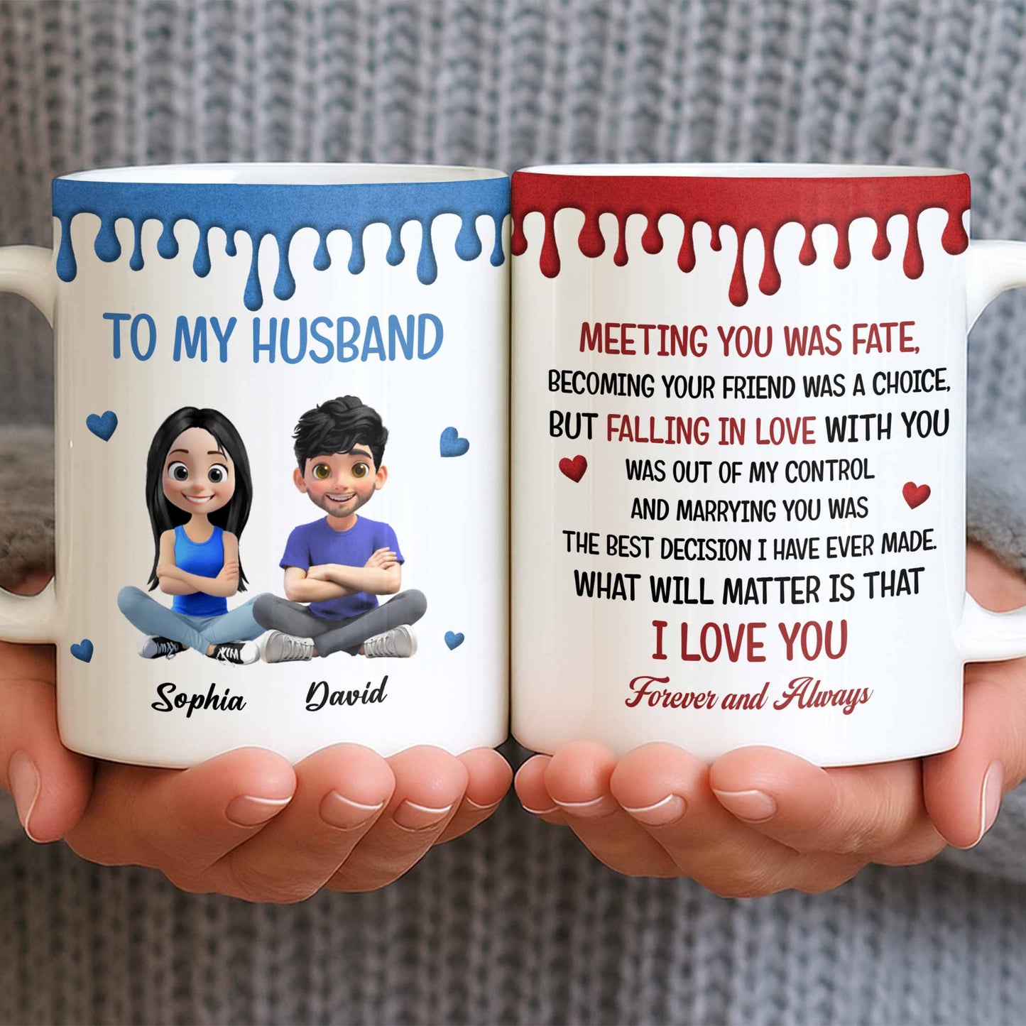 To My Husband, Meeting You Was Fate, Cartoon Couple - Personalized Custom Coffee Mug - CPL1209_MG