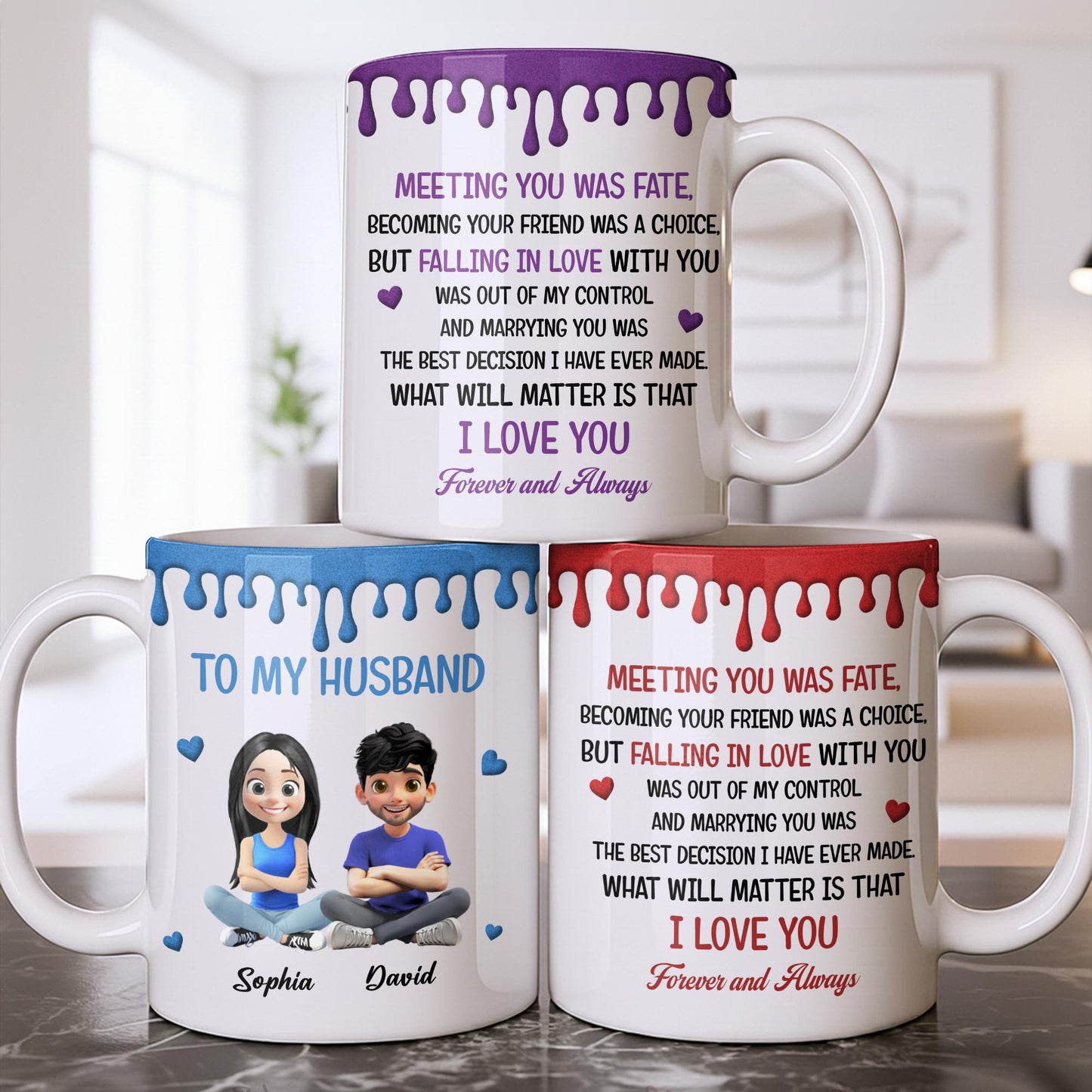 To My Husband, Meeting You Was Fate, Cartoon Couple - Personalized Custom Coffee Mug - CPL1209_MG