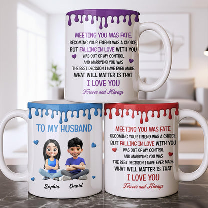 To My Husband, Meeting You Was Fate, Cartoon Couple - Personalized Custom Coffee Mug - CPL1209_MG