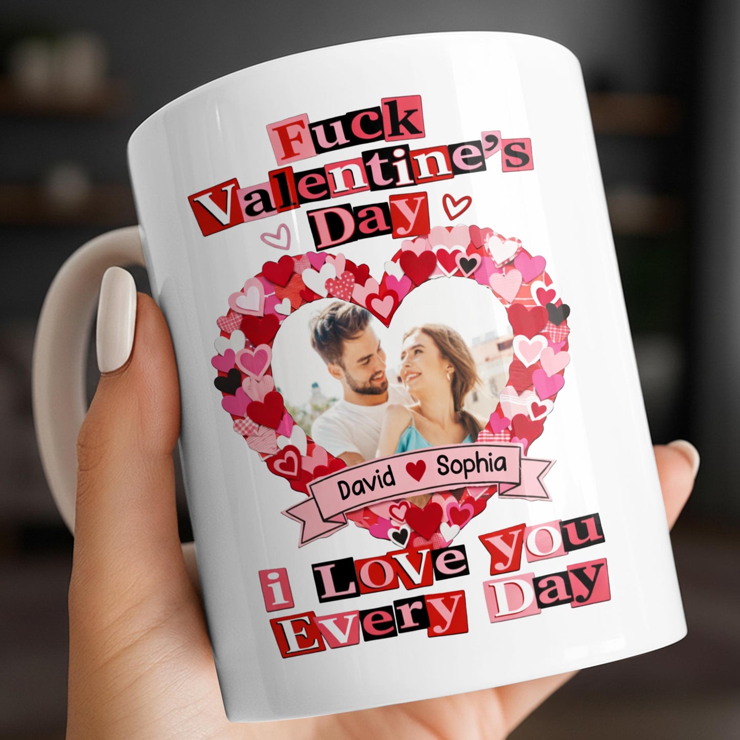 I Love You Every Day With Heart and Photo Frame - Personalized Custom Coffee Mug - CPL1218_MG