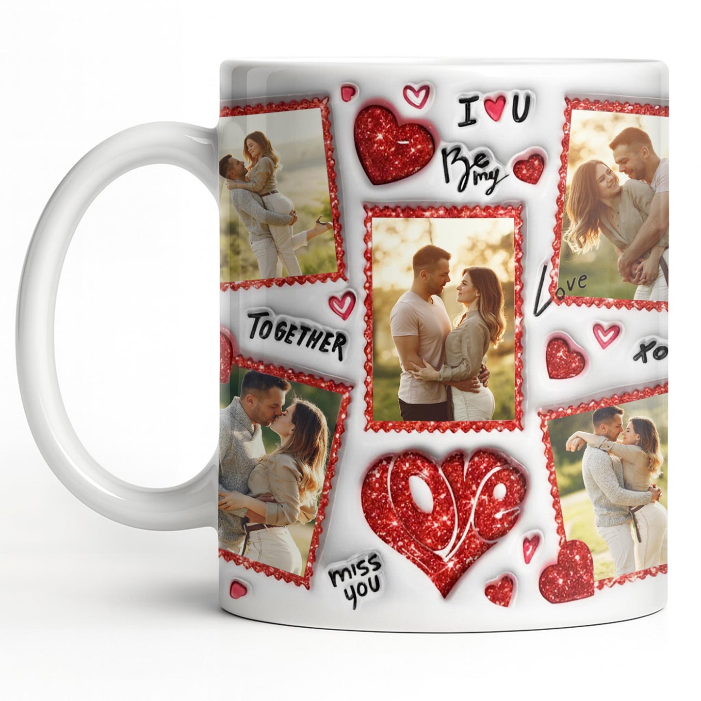 I Love You Be My Love With Hearts And Couple Photos - Personalized Custom Coffee Mug - CPL1223_MG