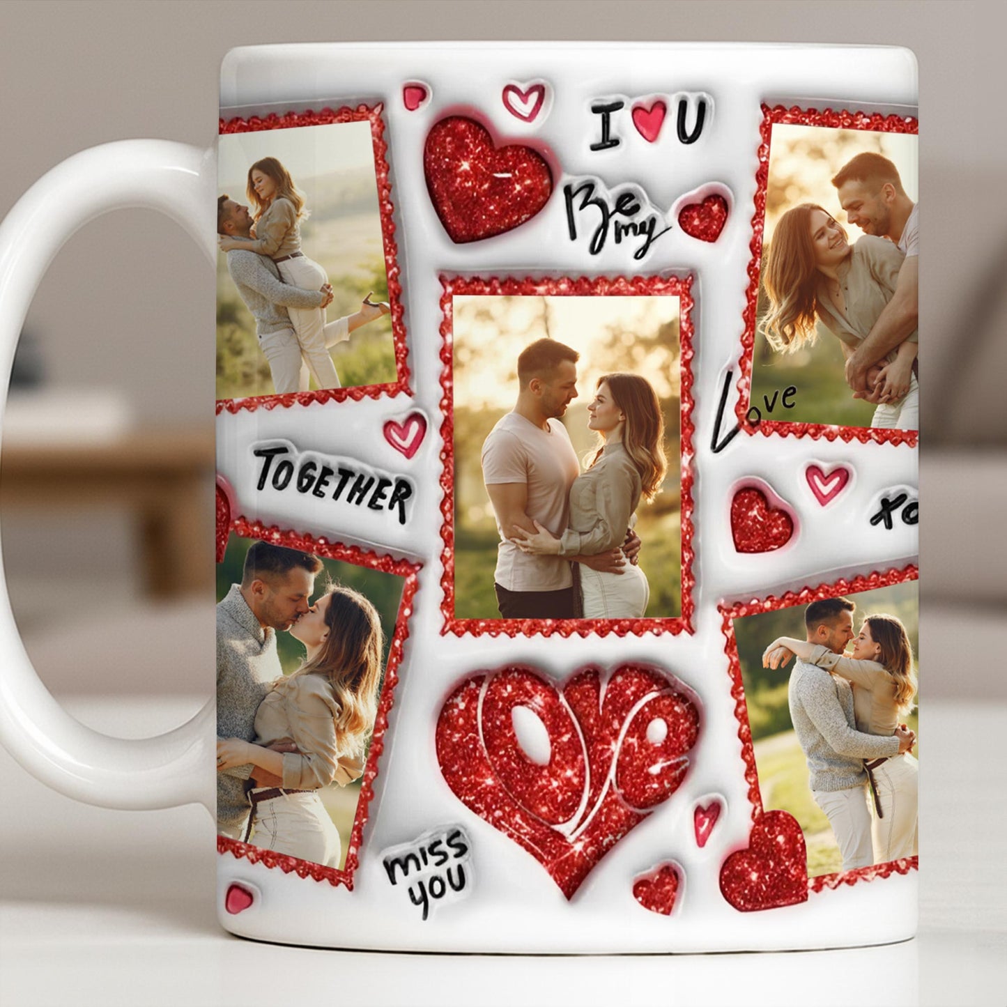I Love You Be My Love With Hearts And Couple Photos - Personalized Custom Coffee Mug - CPL1223_MG