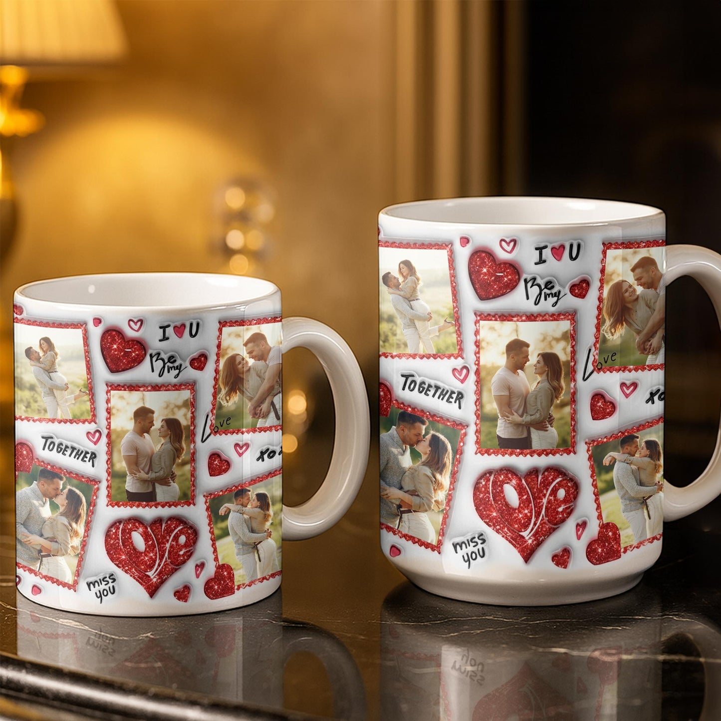 I Love You Be My Love With Hearts And Couple Photos - Personalized Custom Coffee Mug - CPL1223_MG