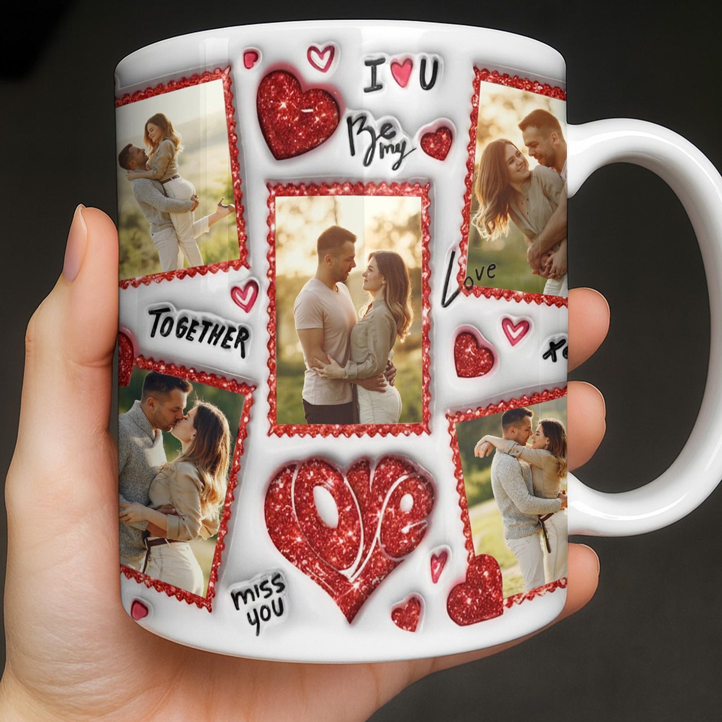 I Love You Be My Love With Hearts And Couple Photos - Personalized Custom Coffee Mug - CPL1223_MG