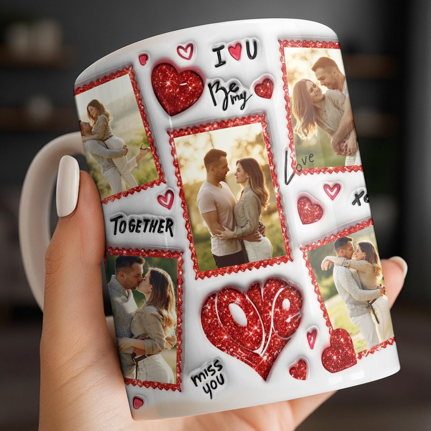 I Love You Be My Love With Hearts And Couple Photos - Personalized Custom Coffee Mug - CPL1223_MG