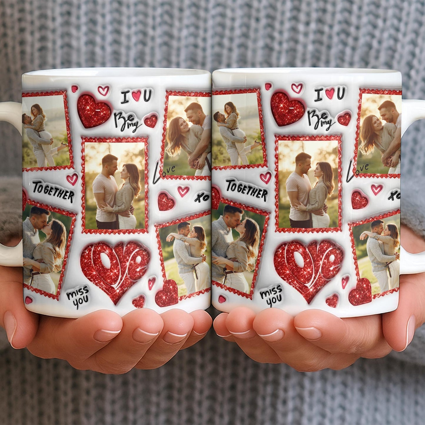 I Love You Be My Love With Hearts And Couple Photos - Personalized Custom Coffee Mug - CPL1223_MG