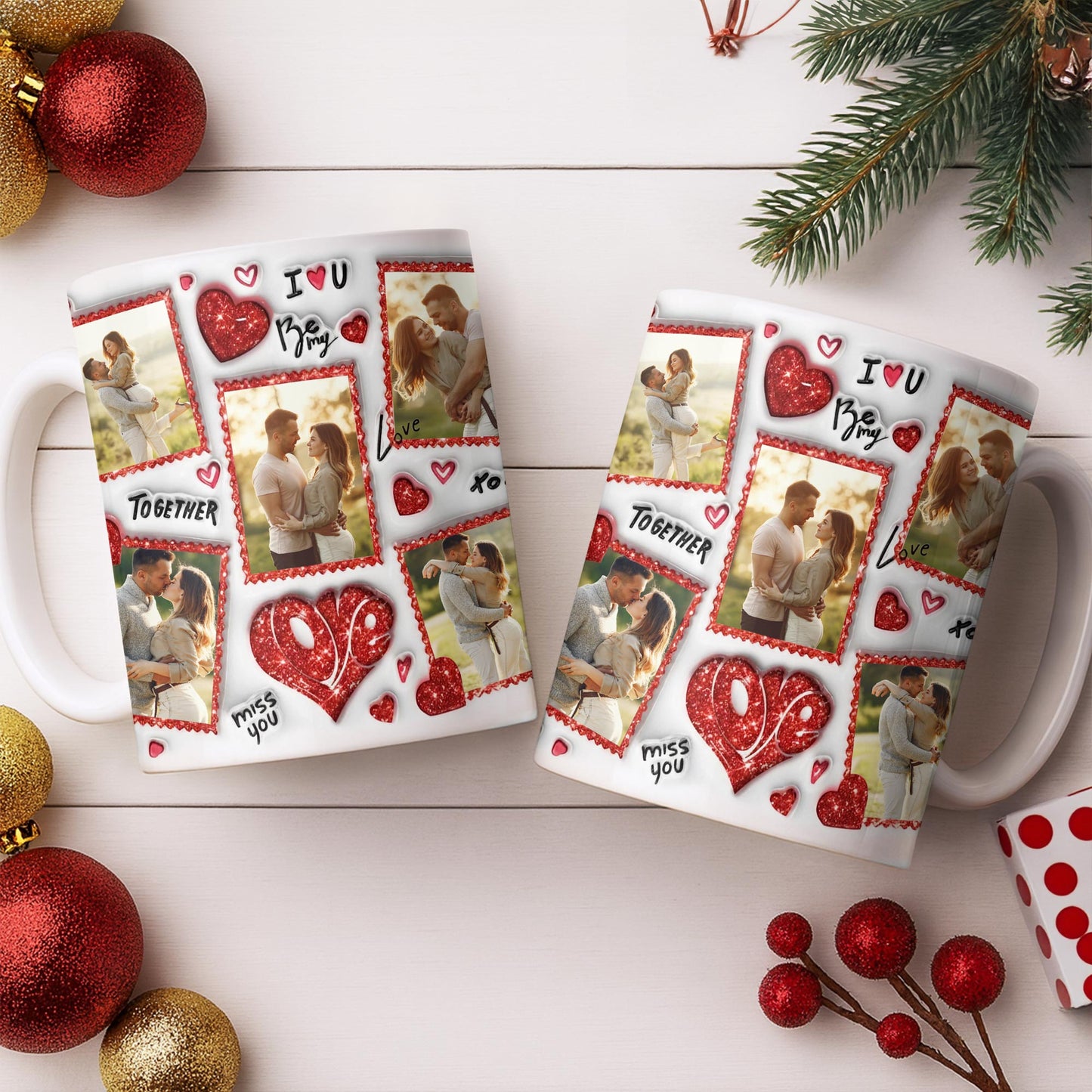 I Love You Be My Love With Hearts And Couple Photos - Personalized Custom Coffee Mug - CPL1223_MG