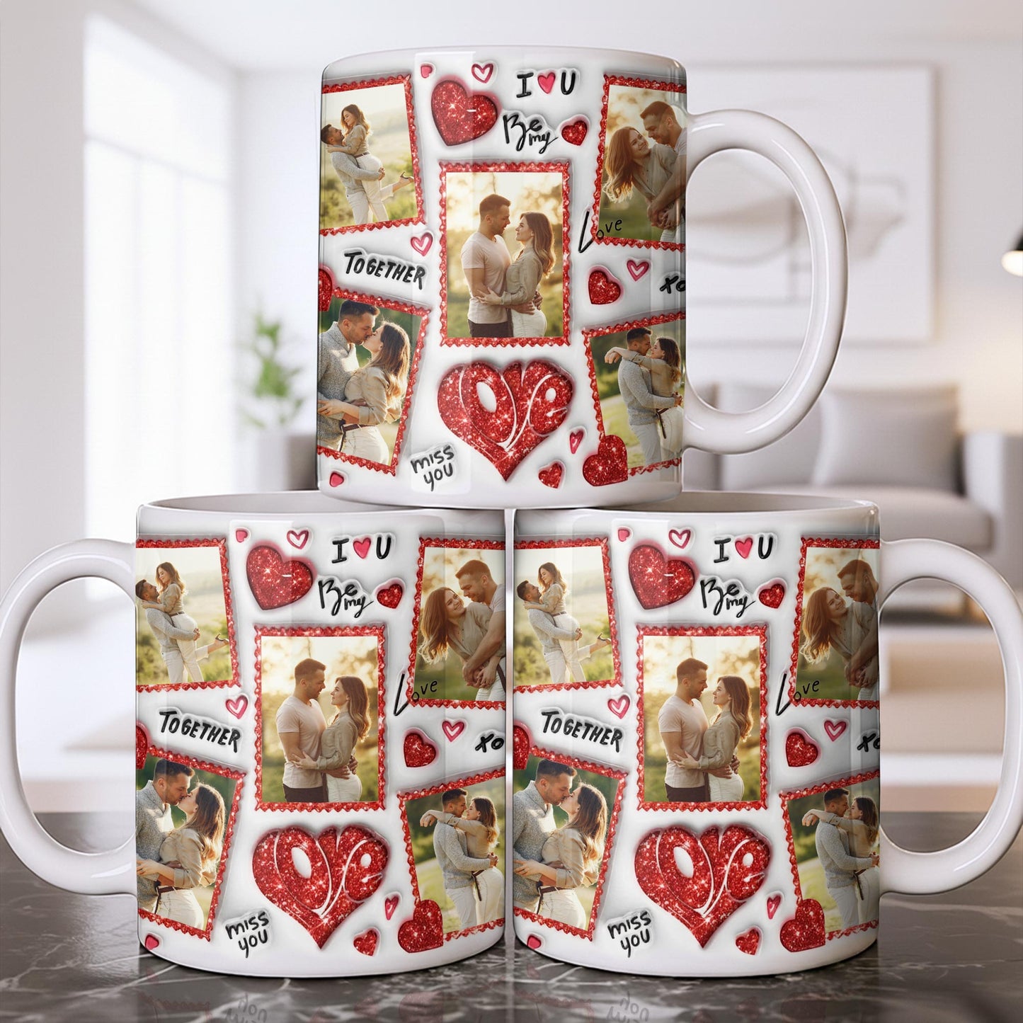I Love You Be My Love With Hearts And Couple Photos - Personalized Custom Coffee Mug - CPL1223_MG