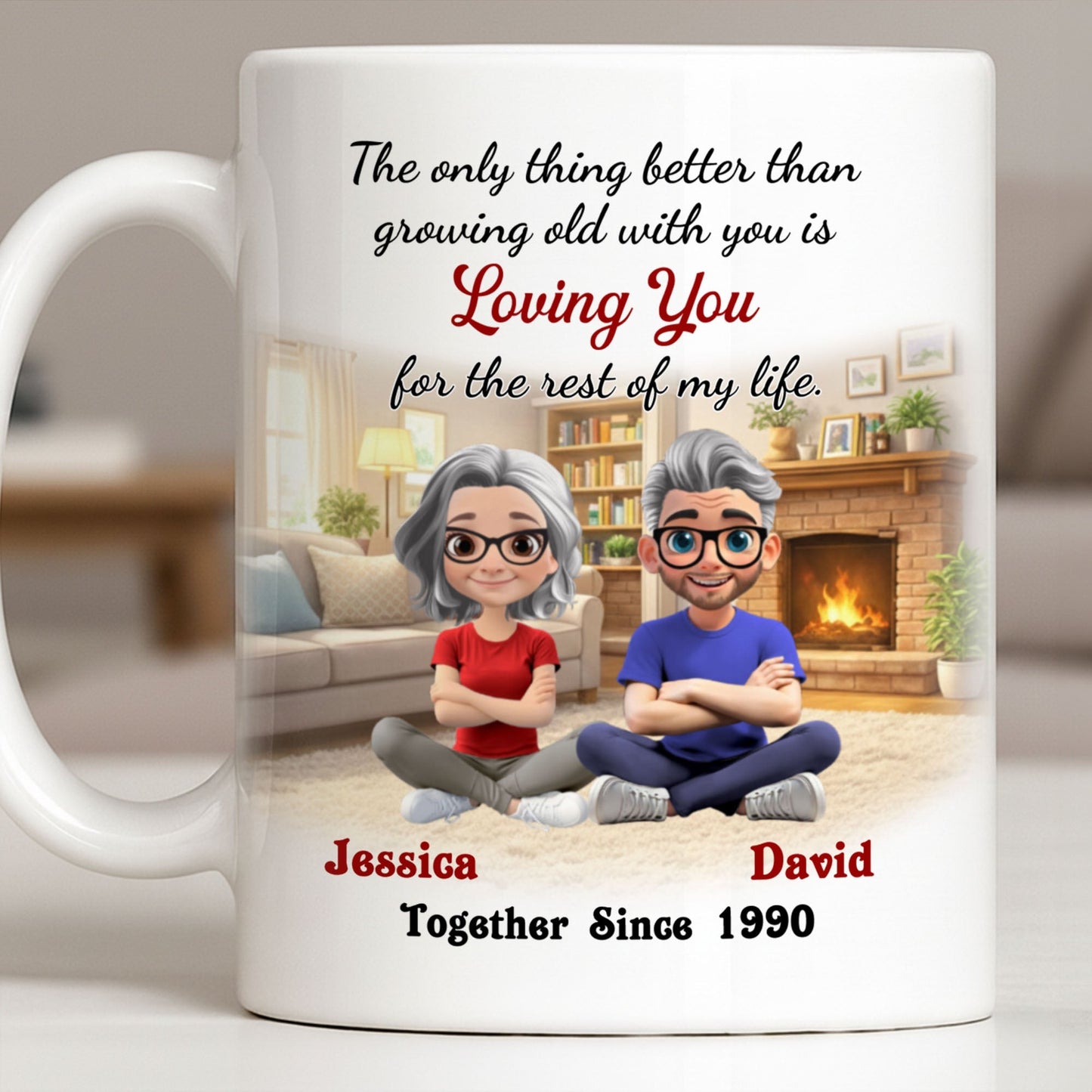 Loving You For The Rest Of My Life, Animated Couple By Fireplace - Personalized Custom Coffee Mug - CPL1266_MG