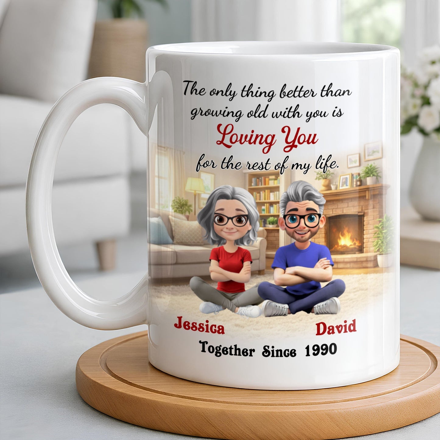 Loving You For The Rest Of My Life, Animated Couple By Fireplace - Personalized Custom Coffee Mug - CPL1266_MG