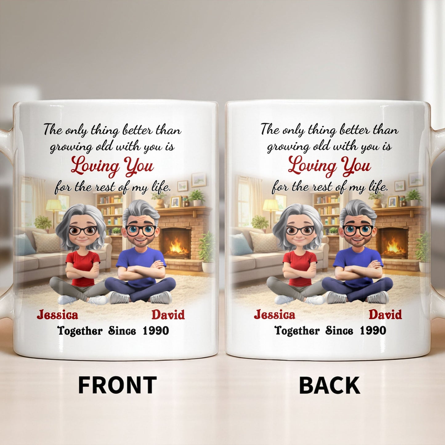 Loving You For The Rest Of My Life, Animated Couple By Fireplace - Personalized Custom Coffee Mug - CPL1266_MG