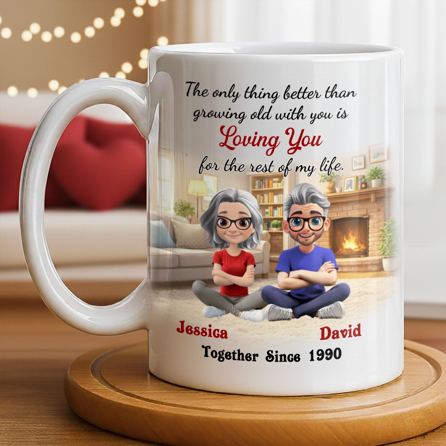 Loving You For The Rest Of My Life, Animated Couple By Fireplace - Personalized Custom Coffee Mug - CPL1266_MG