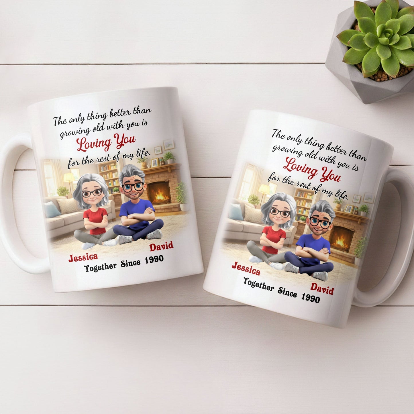 Loving You For The Rest Of My Life, Animated Couple By Fireplace - Personalized Custom Coffee Mug - CPL1266_MG