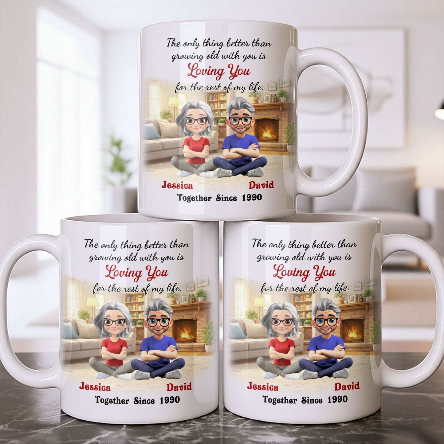Loving You For The Rest Of My Life, Animated Couple By Fireplace - Personalized Custom Coffee Mug - CPL1266_MG