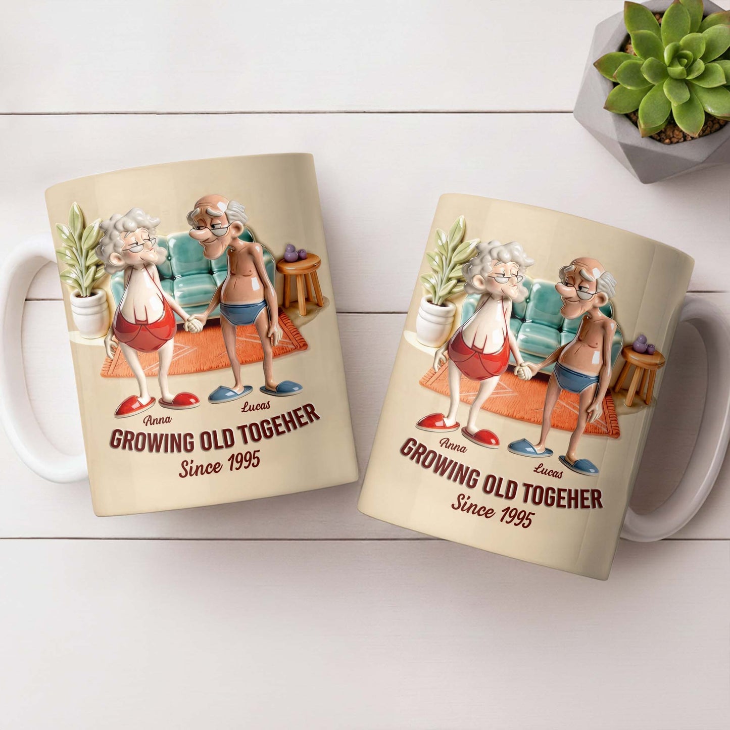 Growing Old Together, Elderly Couple Design - Personalized Custom Coffee Mug - CPL1269_MG