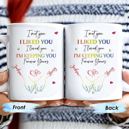 I Met You I Liked You I Loved You Forever Yours Hearts And Hands Mug - Personalized Custom Coffee Mug - CPL126_MG