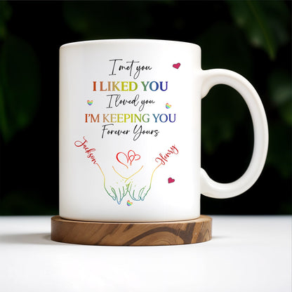 I Met You I Liked You I Loved You Forever Yours Hearts And Hands Mug - Personalized Custom Coffee Mug - CPL126_MG