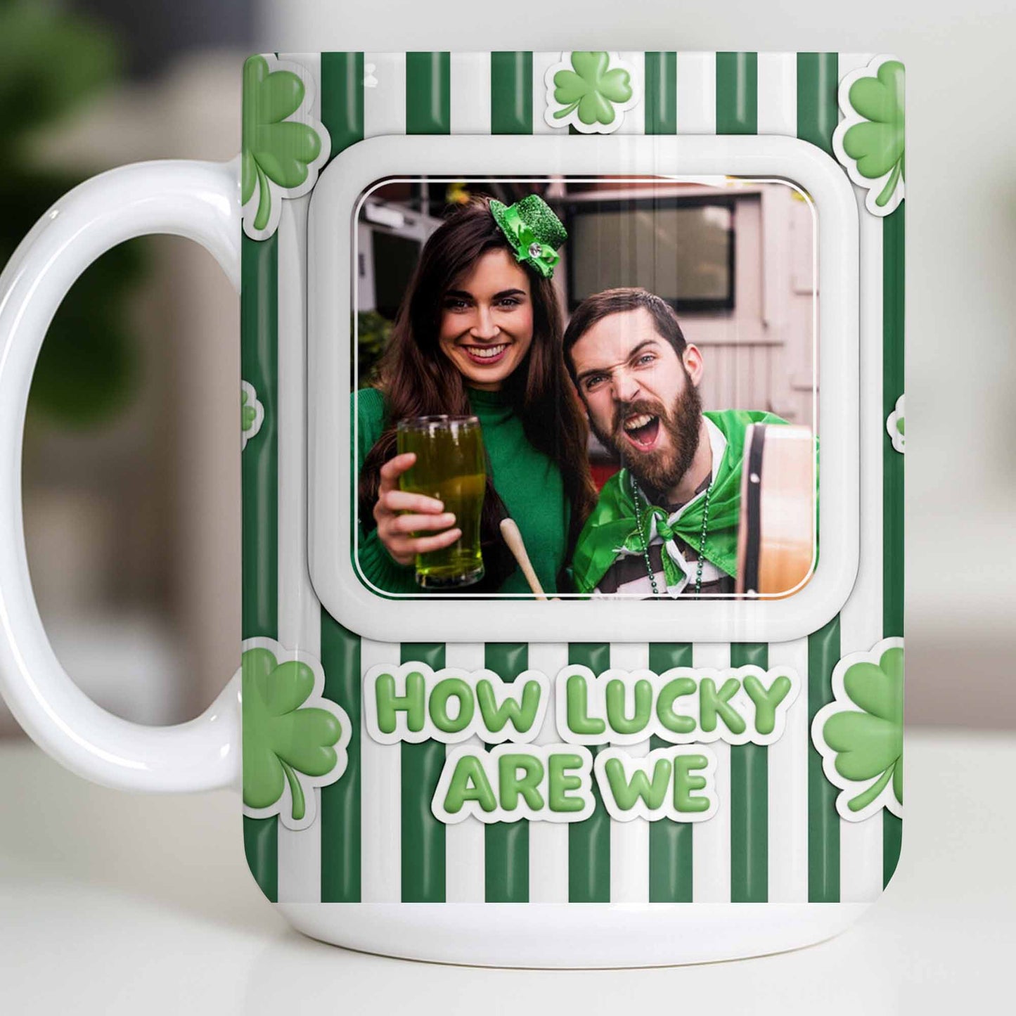How Lucky Are We With Shamrocks And Stripes Design - Personalized Custom Coffee Mug - CPL1270_MG