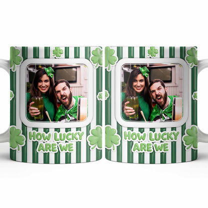 How Lucky Are We With Shamrocks And Stripes Design - Personalized Custom Coffee Mug - CPL1270_MG