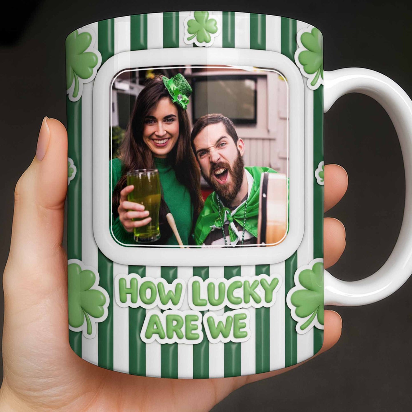 How Lucky Are We With Shamrocks And Stripes Design - Personalized Custom Coffee Mug - CPL1270_MG