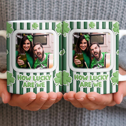 How Lucky Are We With Shamrocks And Stripes Design - Personalized Custom Coffee Mug - CPL1270_MG