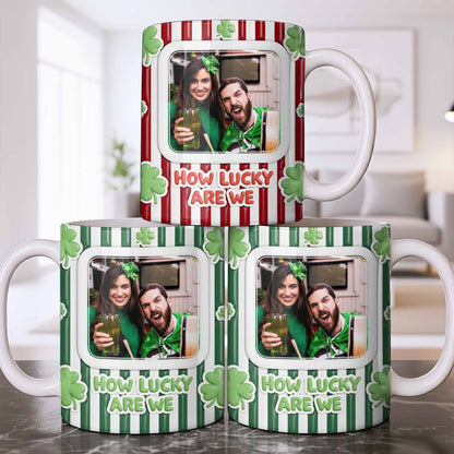 How Lucky Are We With Shamrocks And Stripes Design - Personalized Custom Coffee Mug - CPL1270_MG