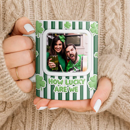 How Lucky Are We With Shamrocks And Stripes Design - Personalized Custom Coffee Mug - CPL1270_MG