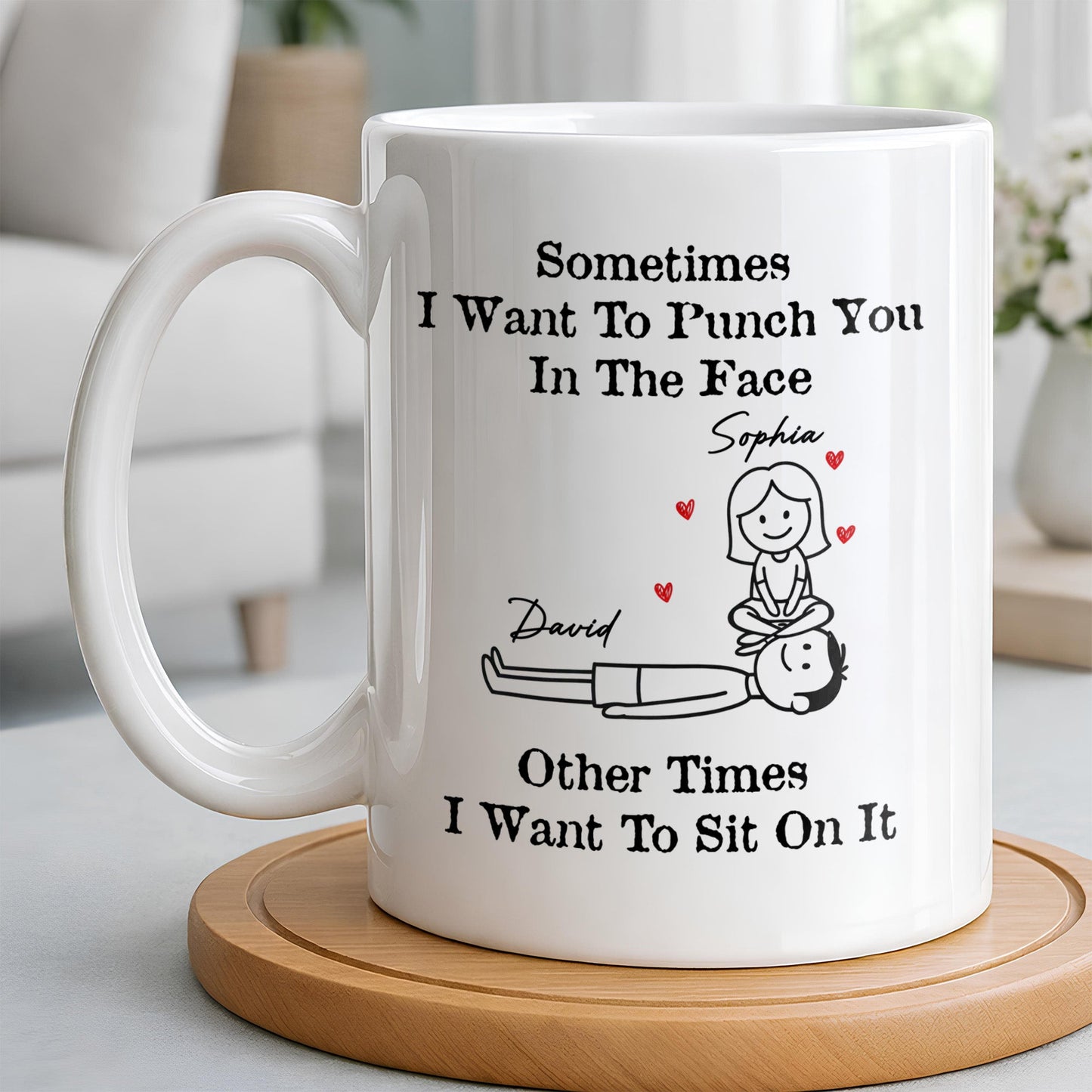 Sometimes I Want To Punch You, Couple And Hearts Design - Personalized Custom Coffee Mug - CPL1295_MG