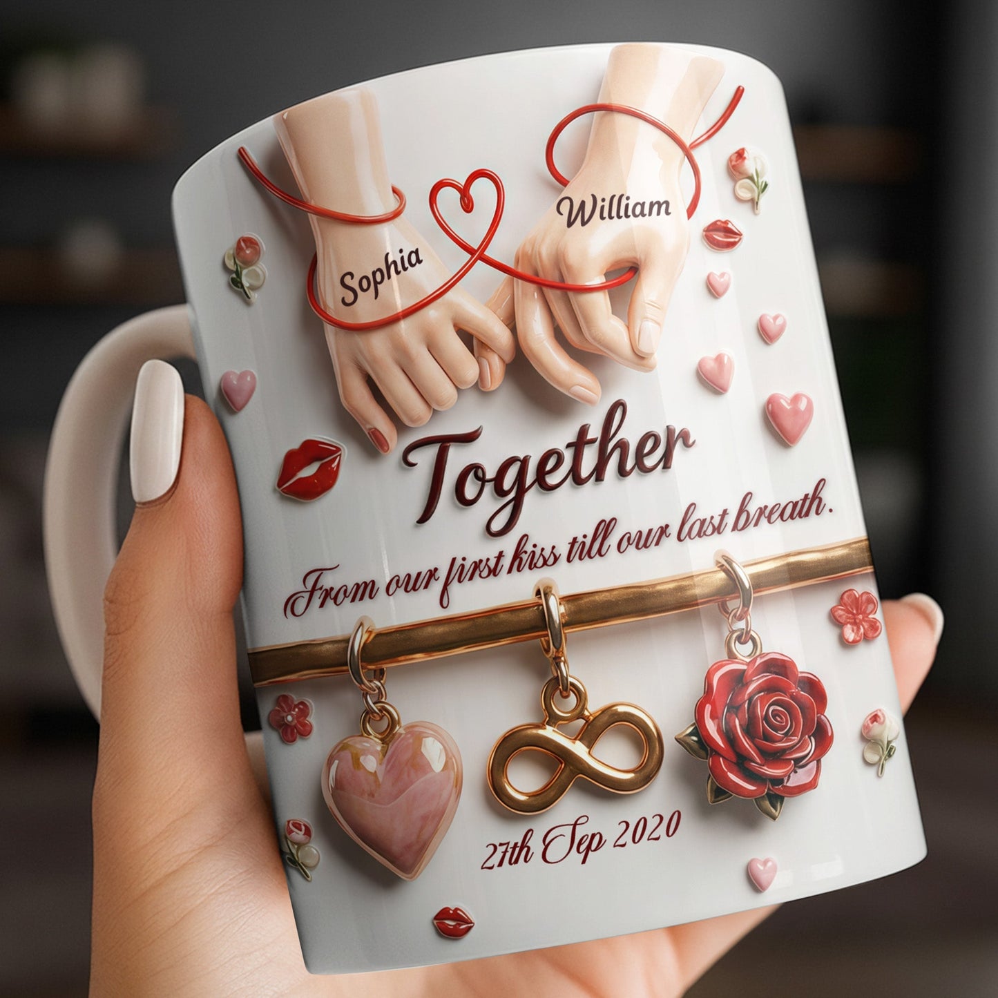 Together From Our First Kiss Infinity Symbol And Rose - Personalized Custom Coffee Mug - CPL1304_MG