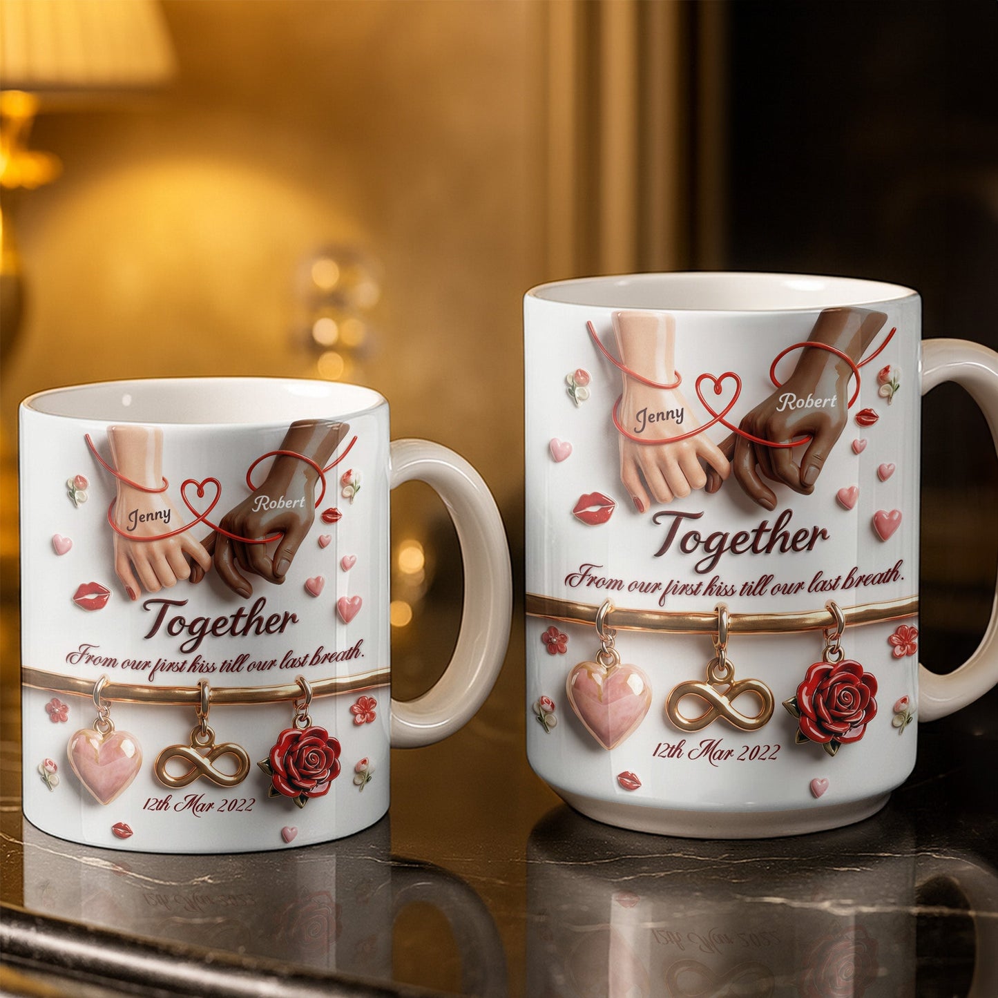 Together From Our First Kiss Infinity Symbol And Rose - Personalized Custom Coffee Mug - CPL1304_MG
