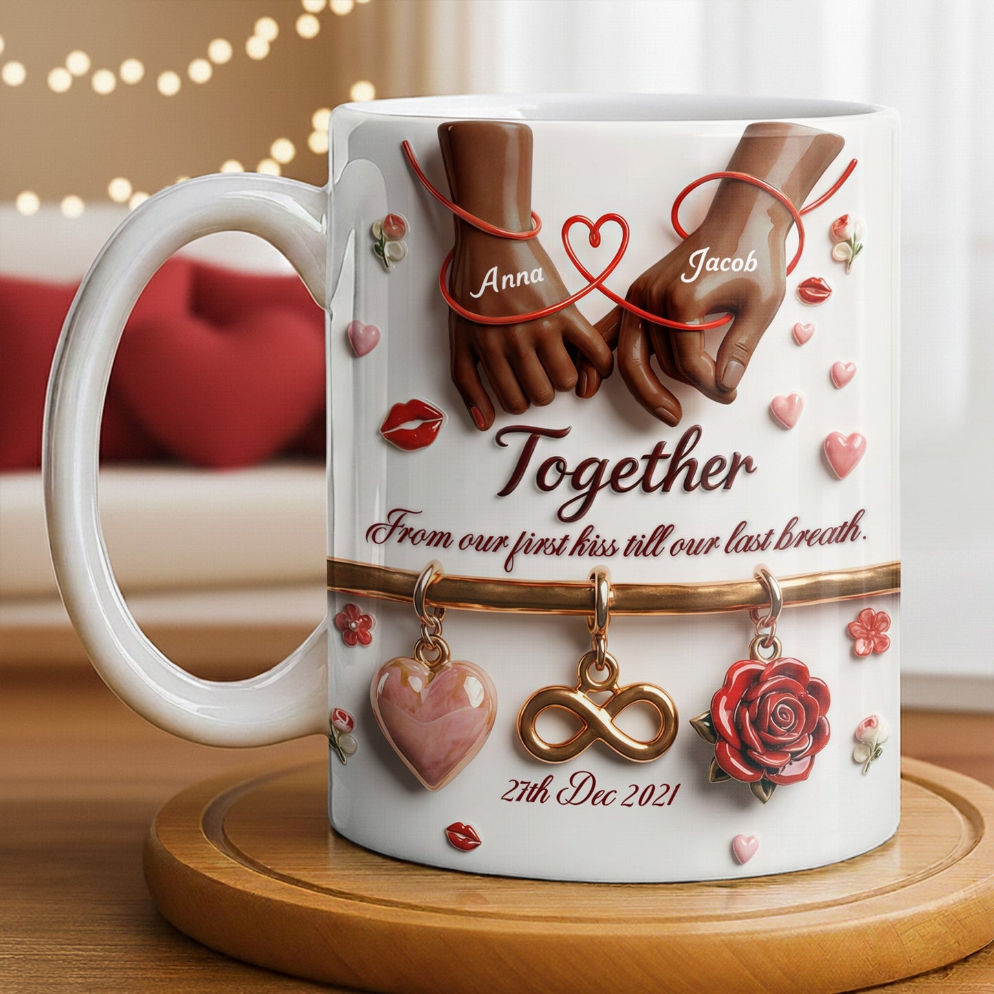 Together From Our First Kiss Infinity Symbol And Rose - Personalized Custom Coffee Mug - CPL1304_MG