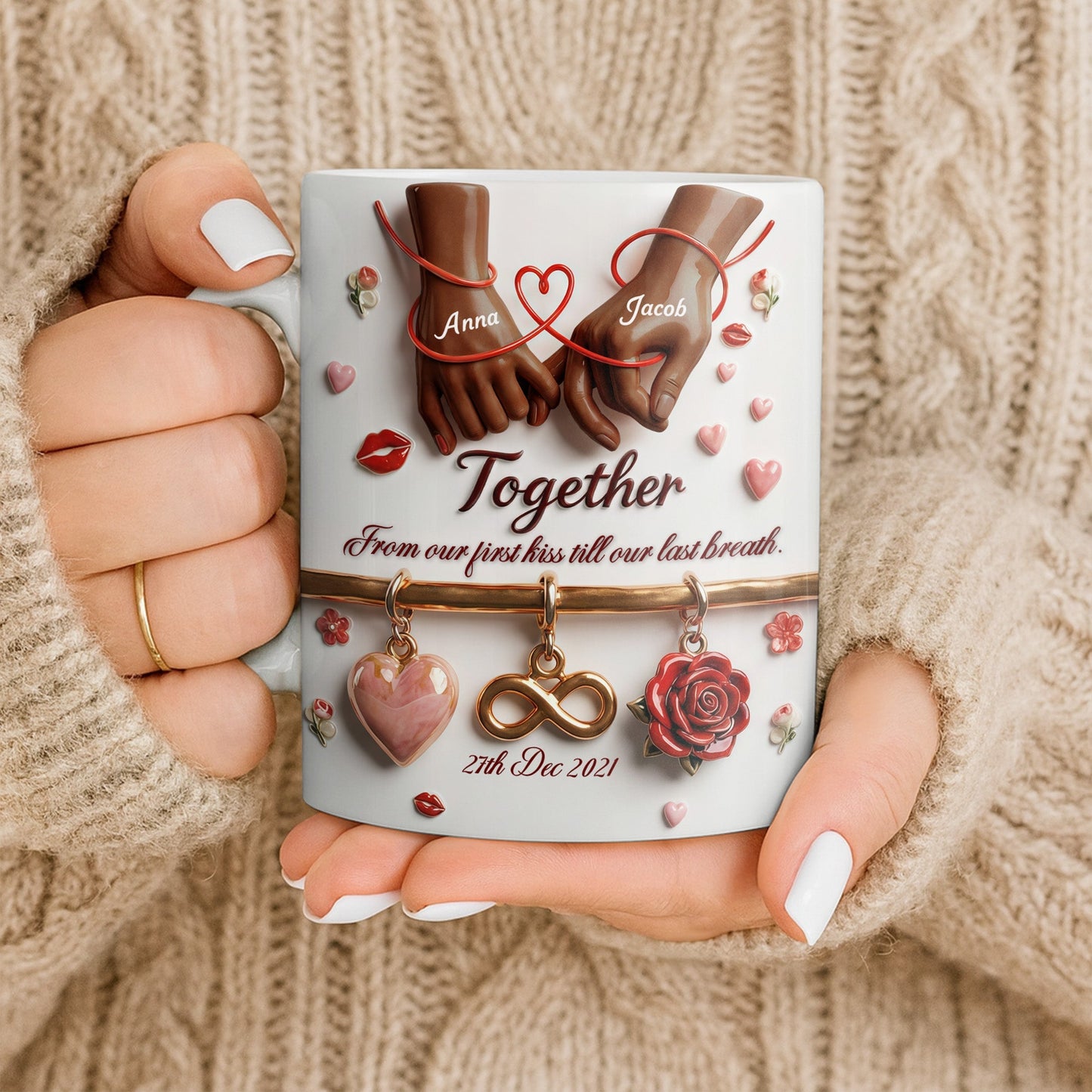 Together From Our First Kiss Infinity Symbol And Rose - Personalized Custom Coffee Mug - CPL1304_MG