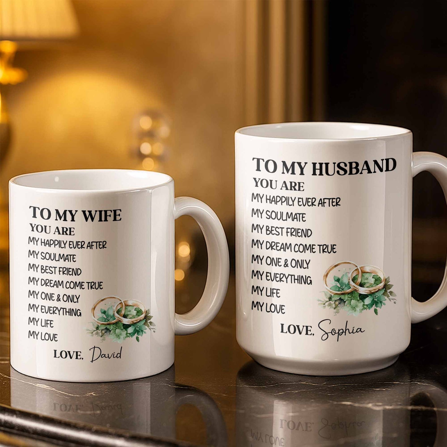 To My Husband You Are My Happily Ever After, Wedding Rings & Floral Design - Personalized Custom Coffee Mug - CPL1319_MG