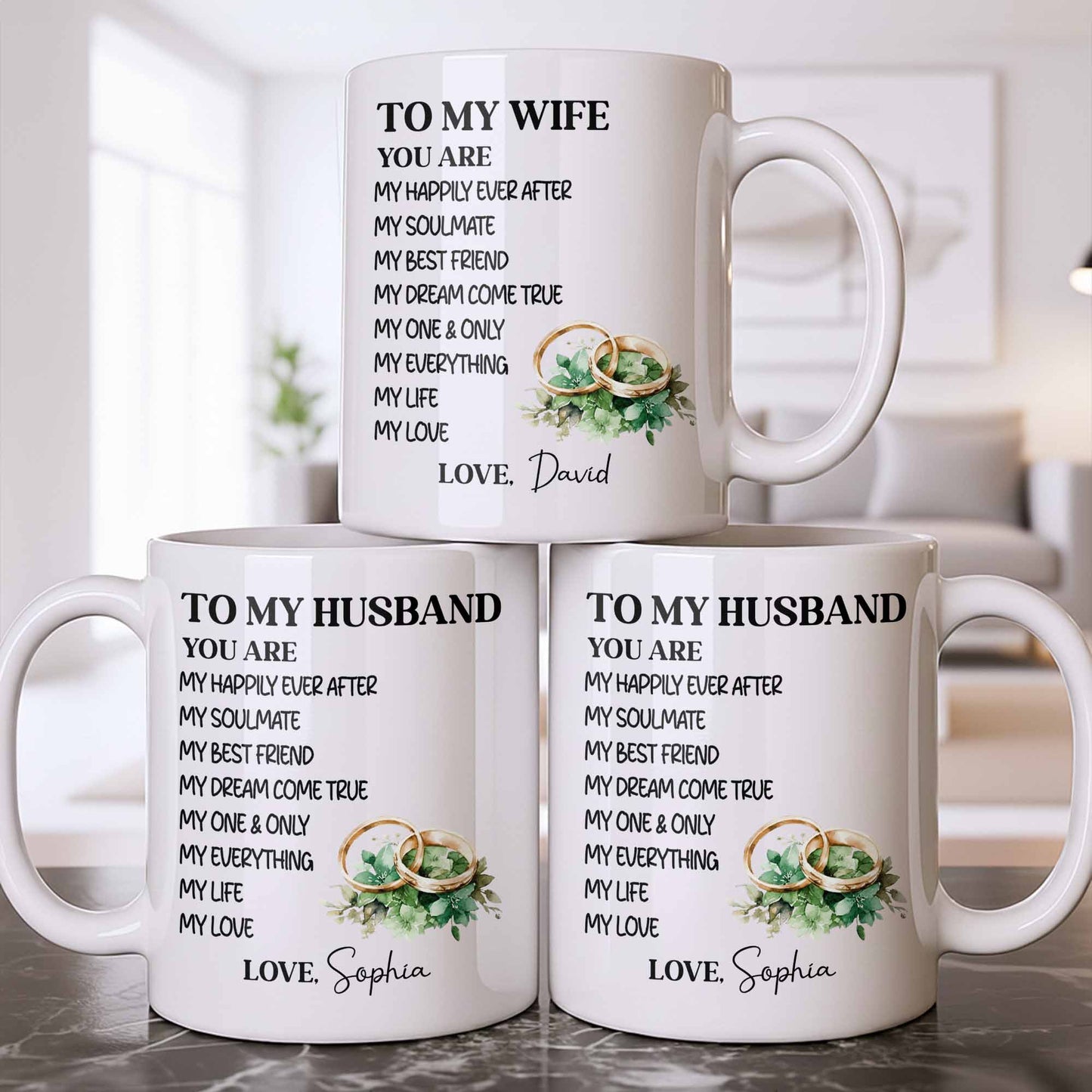 To My Husband You Are My Happily Ever After, Wedding Rings & Floral Design - Personalized Custom Coffee Mug - CPL1319_MG