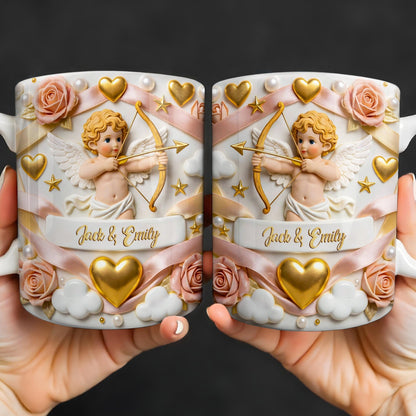 Cupid And Roses With Hearts And Bows Design - Personalized Custom Coffee Mug - CPL1330_MG