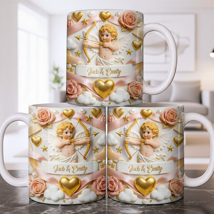 Cupid And Roses With Hearts And Bows Design - Personalized Custom Coffee Mug - CPL1330_MG
