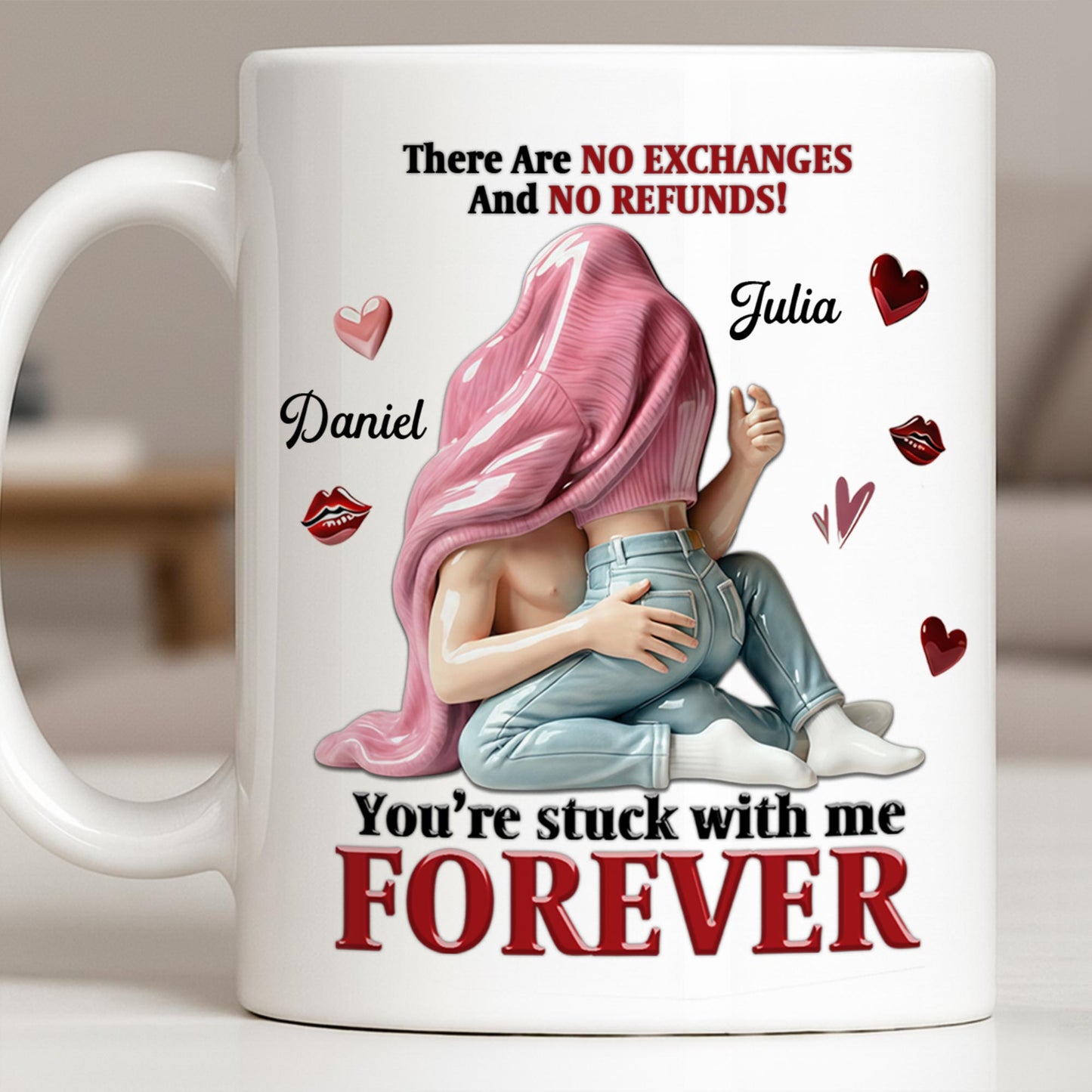 You're Stuck With Me Forever, Hearts and Lips - Personalized Custom Coffee Mug - CPL1334_MG