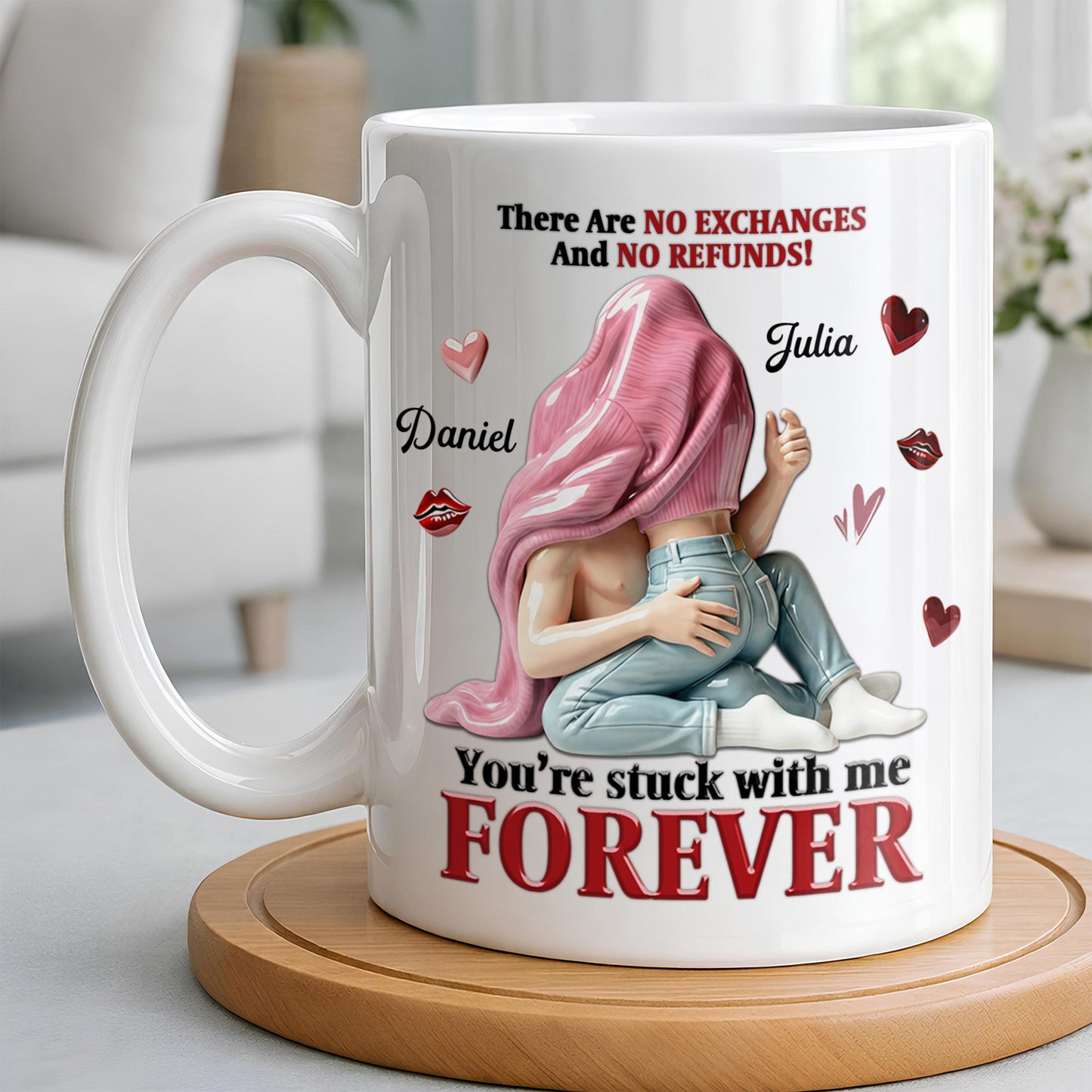 You're Stuck With Me Forever, Hearts and Lips - Personalized Custom Coffee Mug - CPL1334_MG