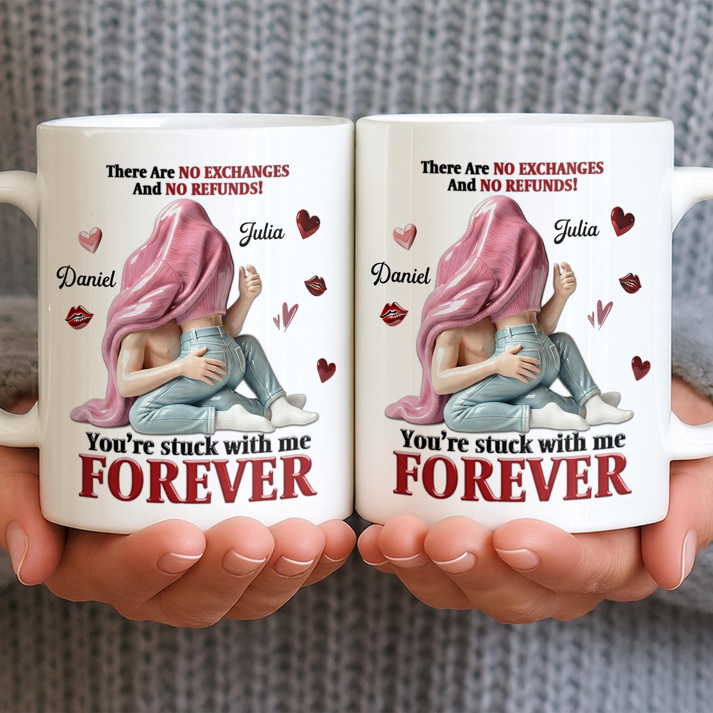 You're Stuck With Me Forever, Hearts and Lips - Personalized Custom Coffee Mug - CPL1334_MG