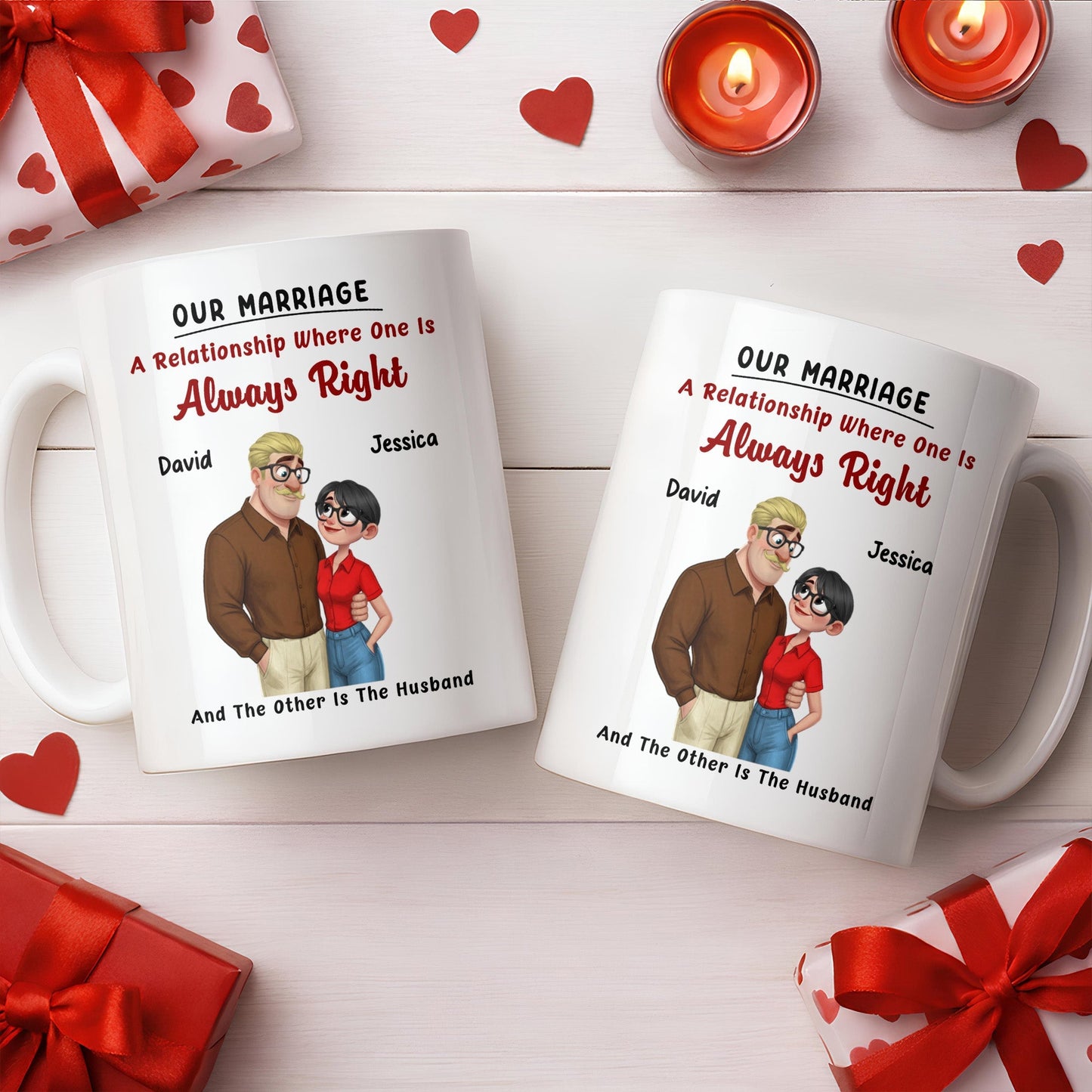 A Relationship Where One Is Always Right With Cartoon Couple - Personalized Custom Coffee Mug - CPL1337_MG