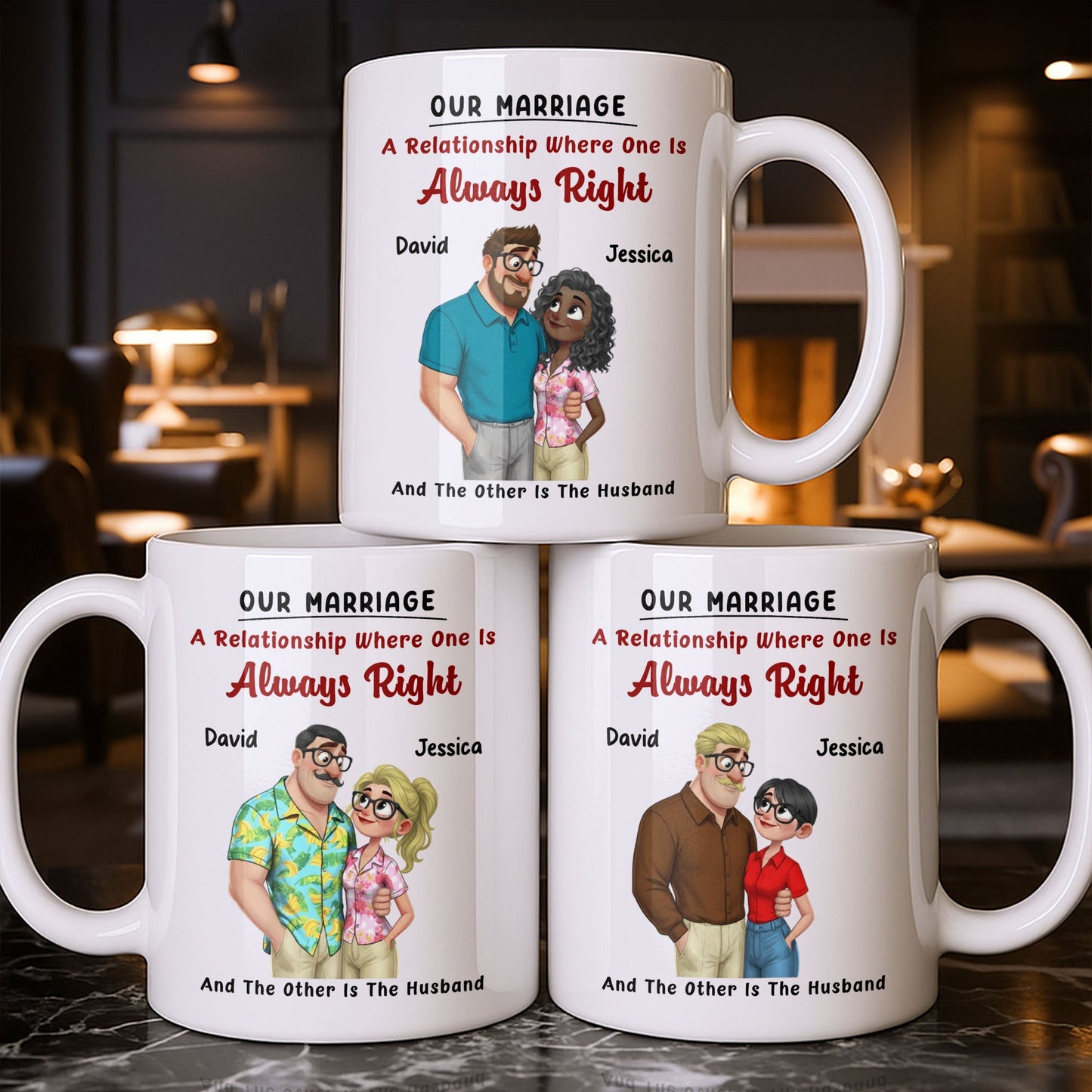 A Relationship Where One Is Always Right With Cartoon Couple - Personalized Custom Coffee Mug - CPL1337_MG