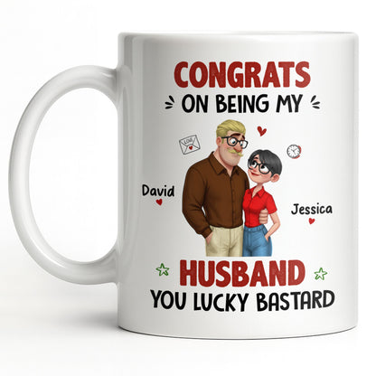 Congrats On Being My Husband, Hearts and Couple Design - Personalized Custom Coffee Mug - CPL1338_MG