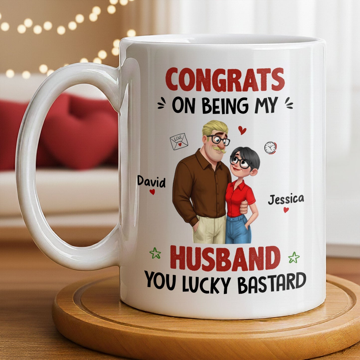 Congrats On Being My Husband, Hearts and Couple Design - Personalized Custom Coffee Mug - CPL1338_MG