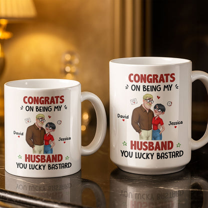 Congrats On Being My Husband, Hearts and Couple Design - Personalized Custom Coffee Mug - CPL1338_MG