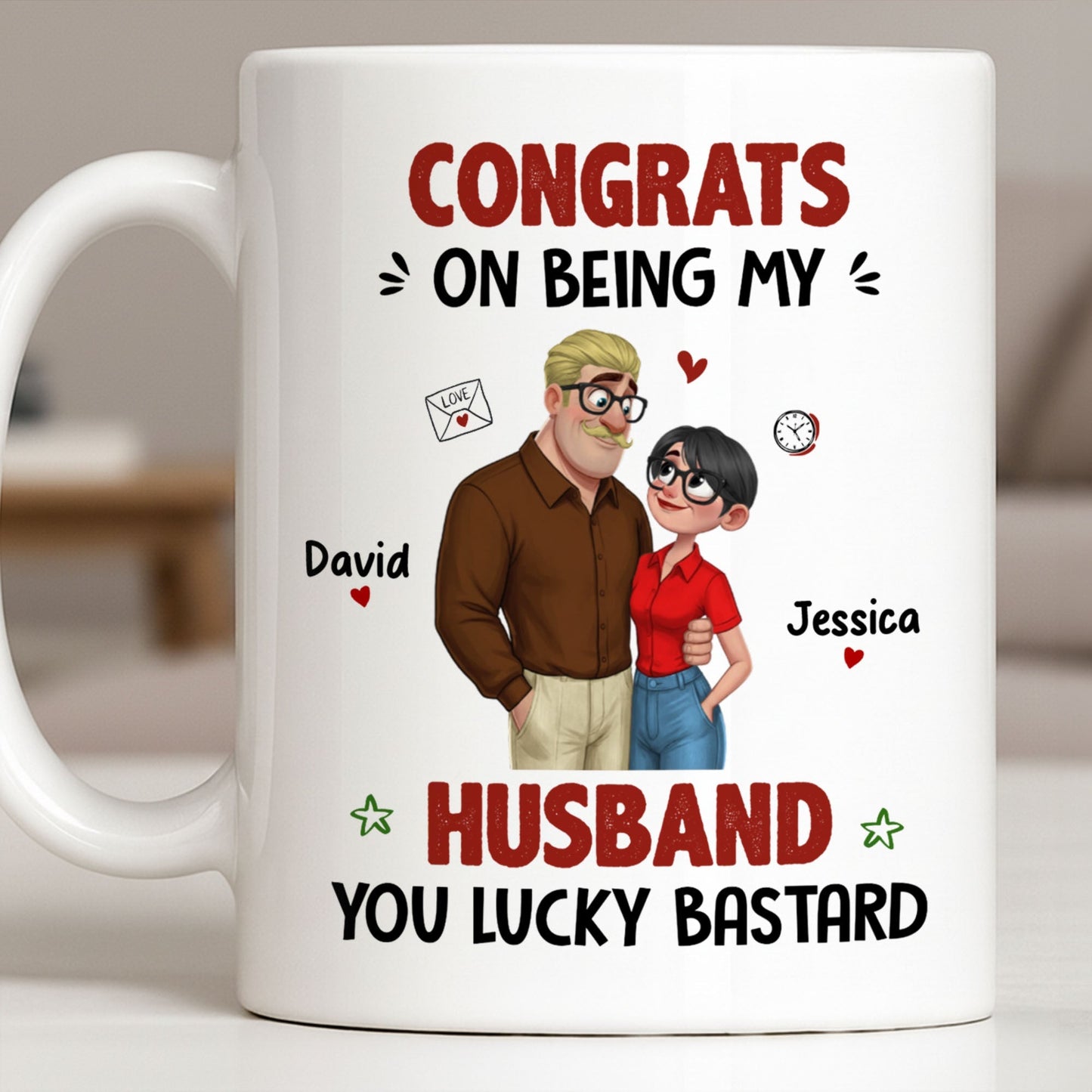 Congrats On Being My Husband, Hearts and Couple Design - Personalized Custom Coffee Mug - CPL1338_MG